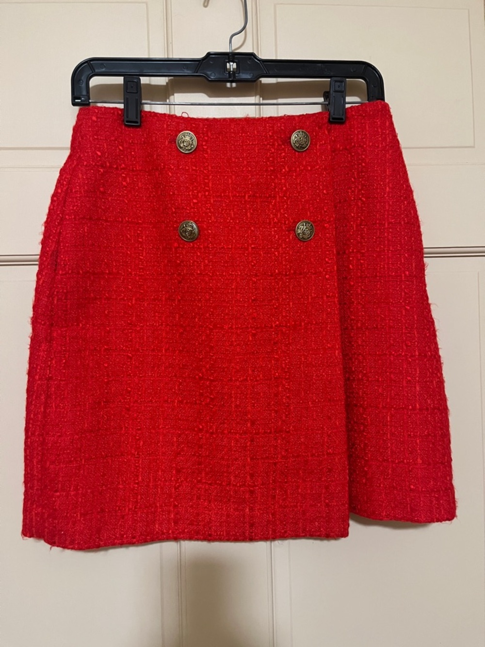 LOFT Red Tweed A-Line Mini Skirt with Gold Buttons